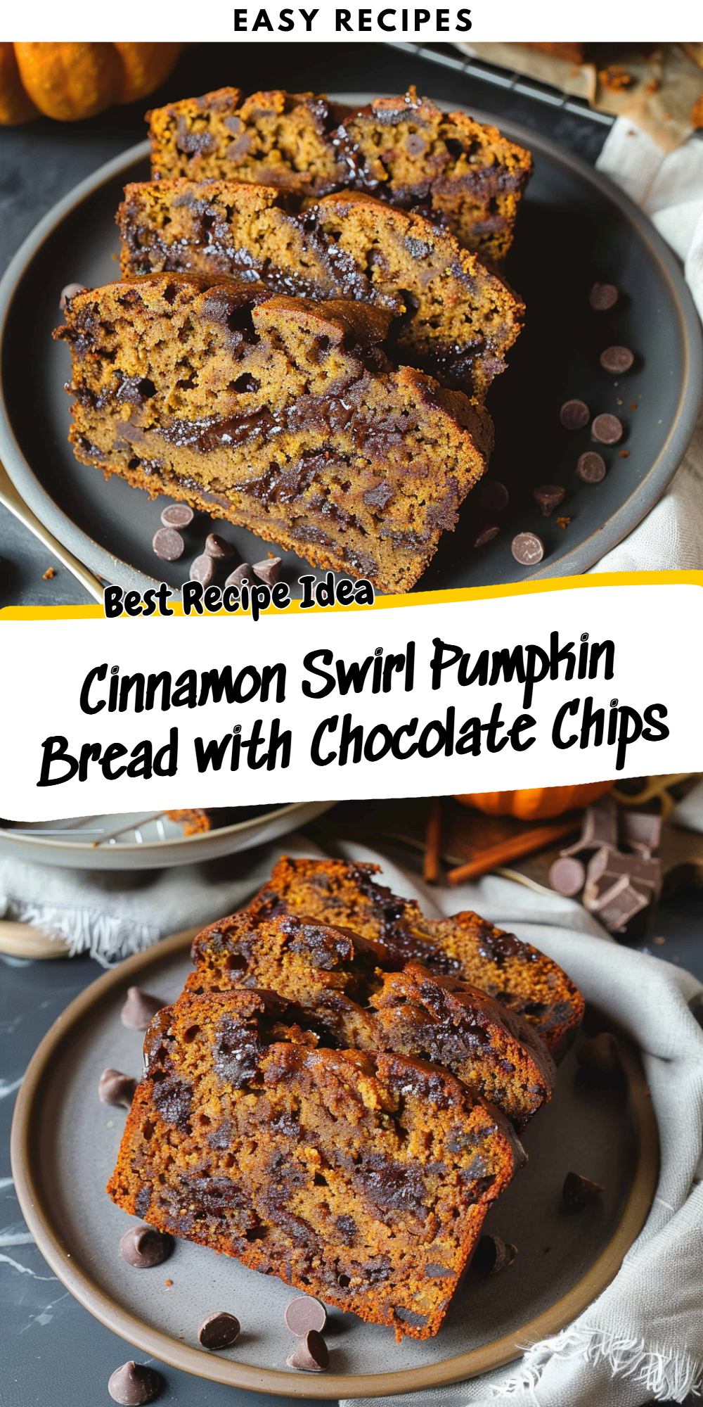 Cinnamon Swirl Pumpkin Bread with Chocolate Chips