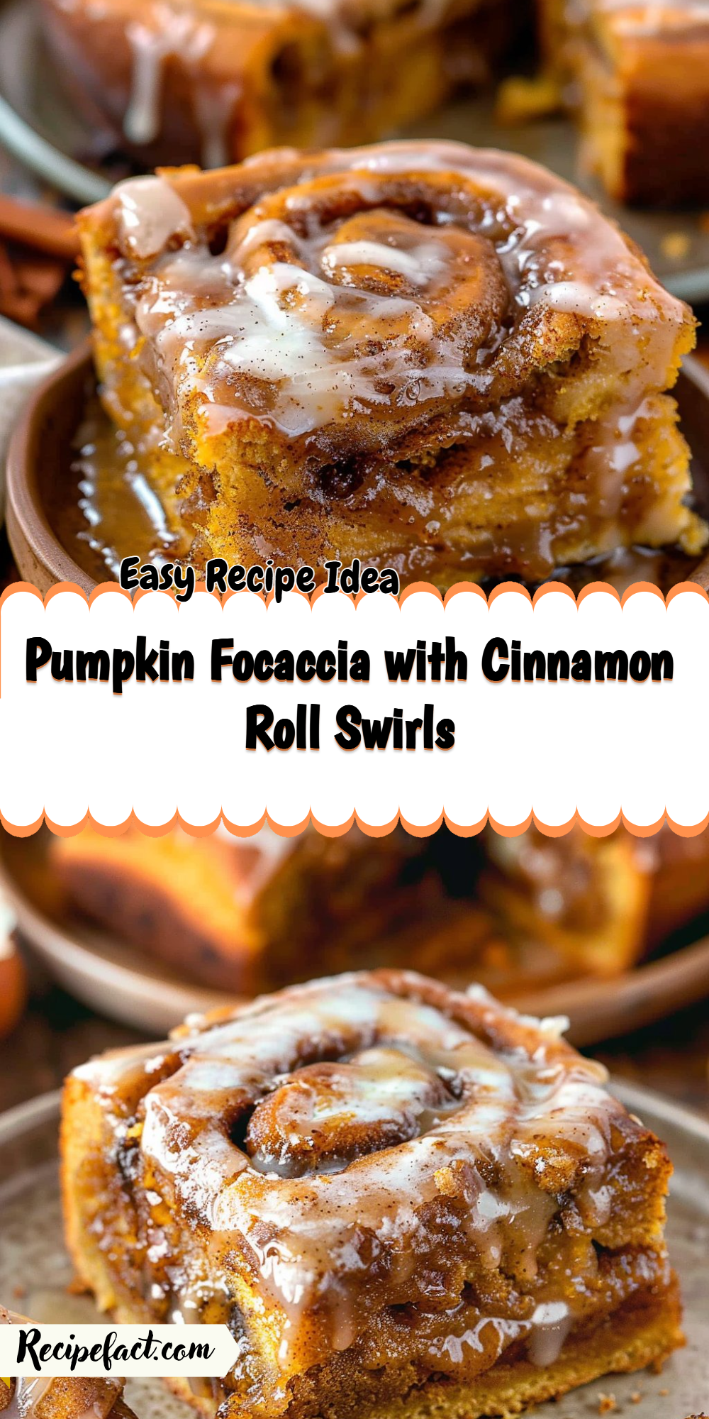 Pumpkin Focaccia with Cinnamon Roll Swirls