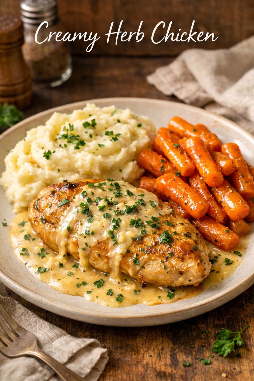 Creamy Herb Chicken with Mashed Potatoes & Glazed Carrots: A Complete Comfort Food Dinner