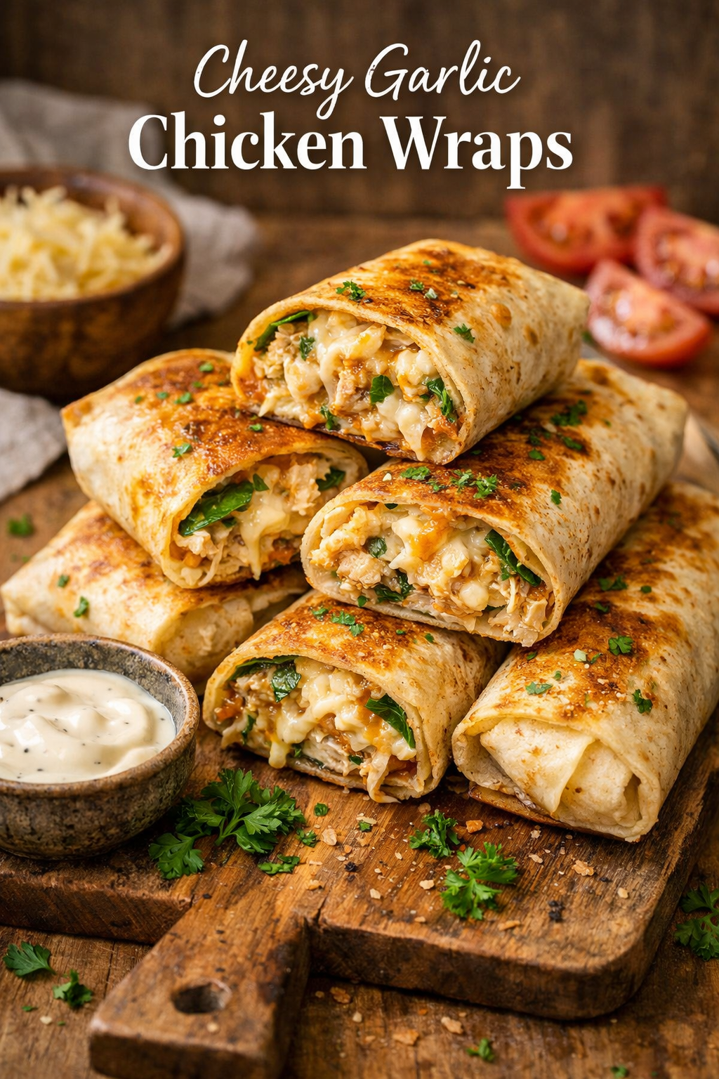 Cheesy Garlic Chicken Wraps