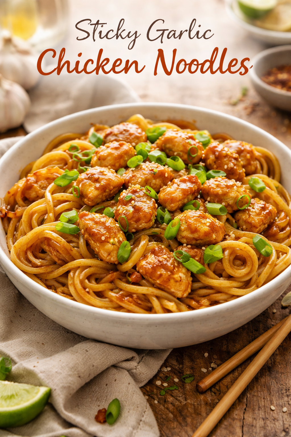 Sticky Garlic Chicken Noodles Recipe