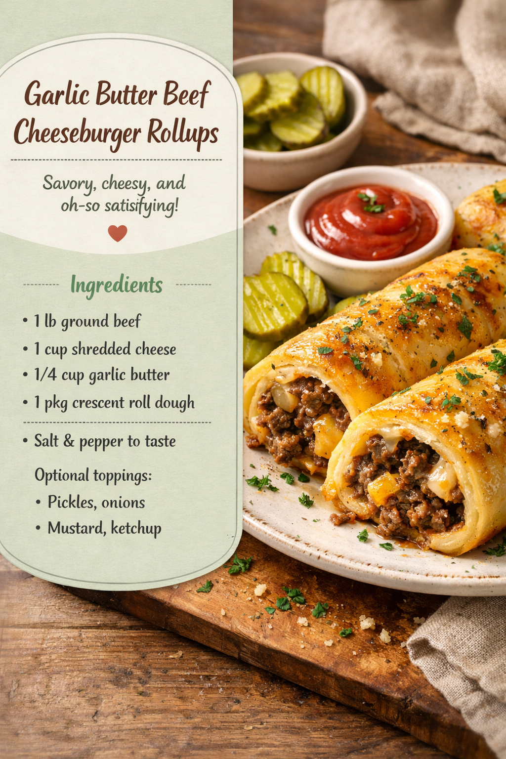 Garlic Butter Beef Cheeseburger Rollups