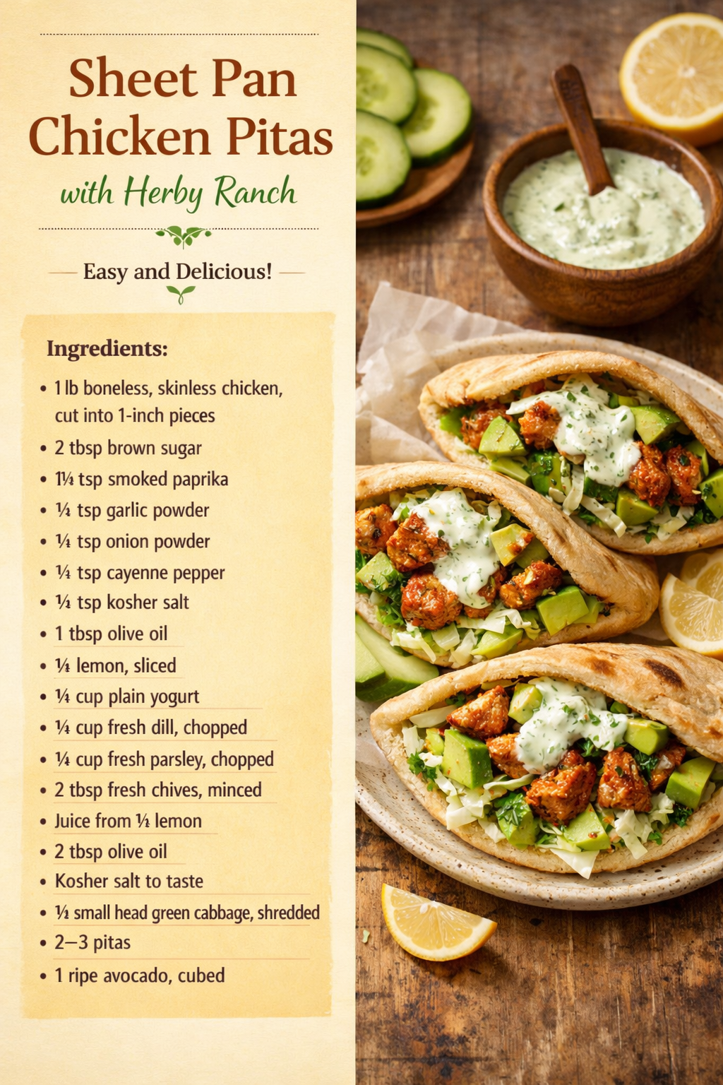 Sheet Pan Chicken Pitas with Herby Ranch