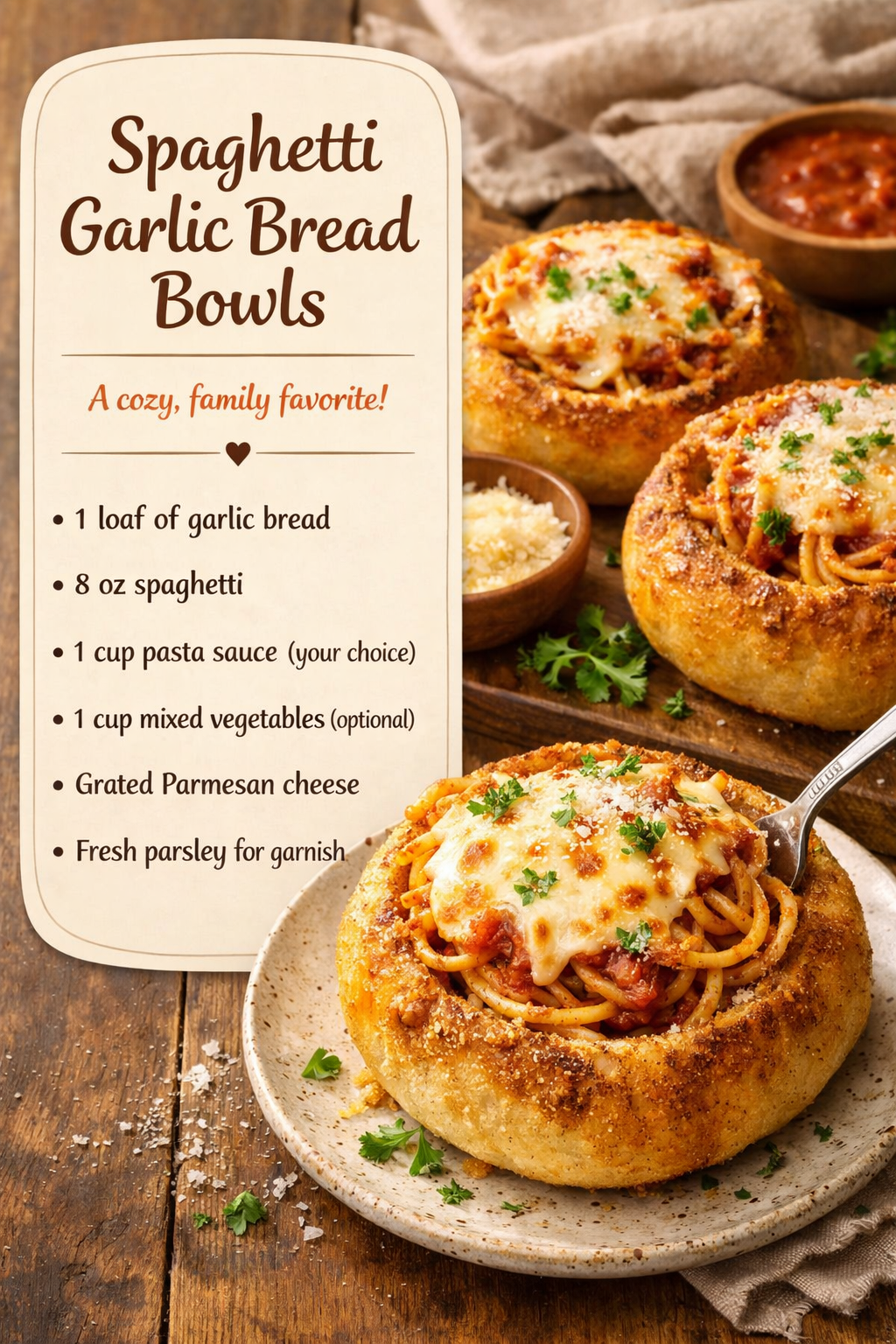 Spaghetti Garlic Bread Bowls