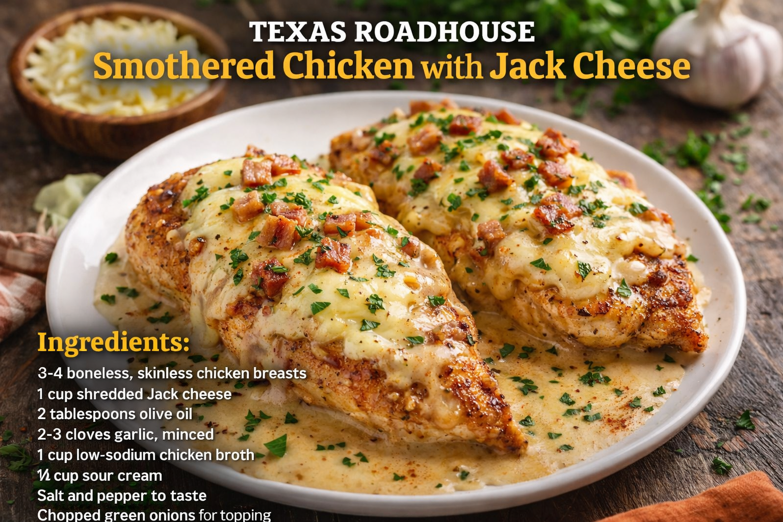Texas Roadhouse Smothered Chicken with Jack Cheese