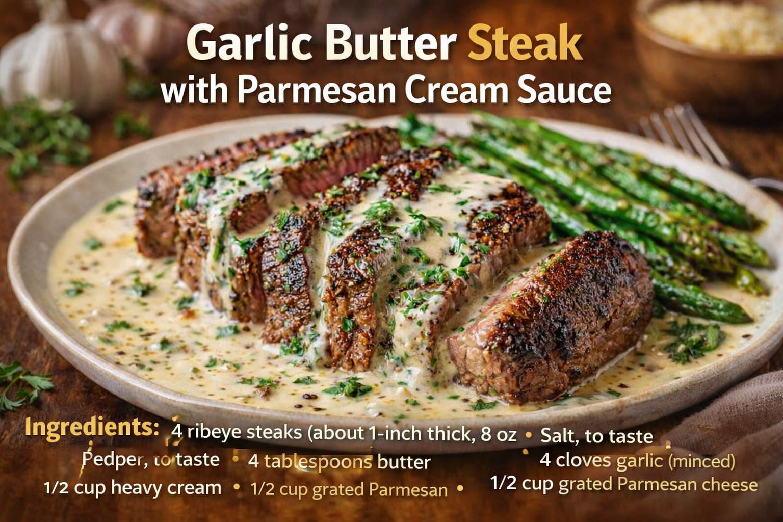 Garlic Butter Steak With Parmesan Cream Sauce