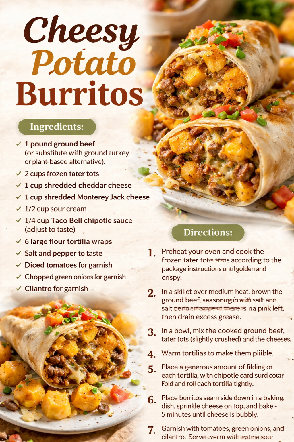 Cheesy Potato Burritos Comfort Meal Recipe