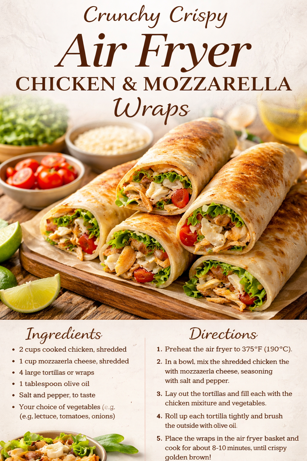 Crunchy Crispy Air Fryer Chicken & Mozzarella Wraps