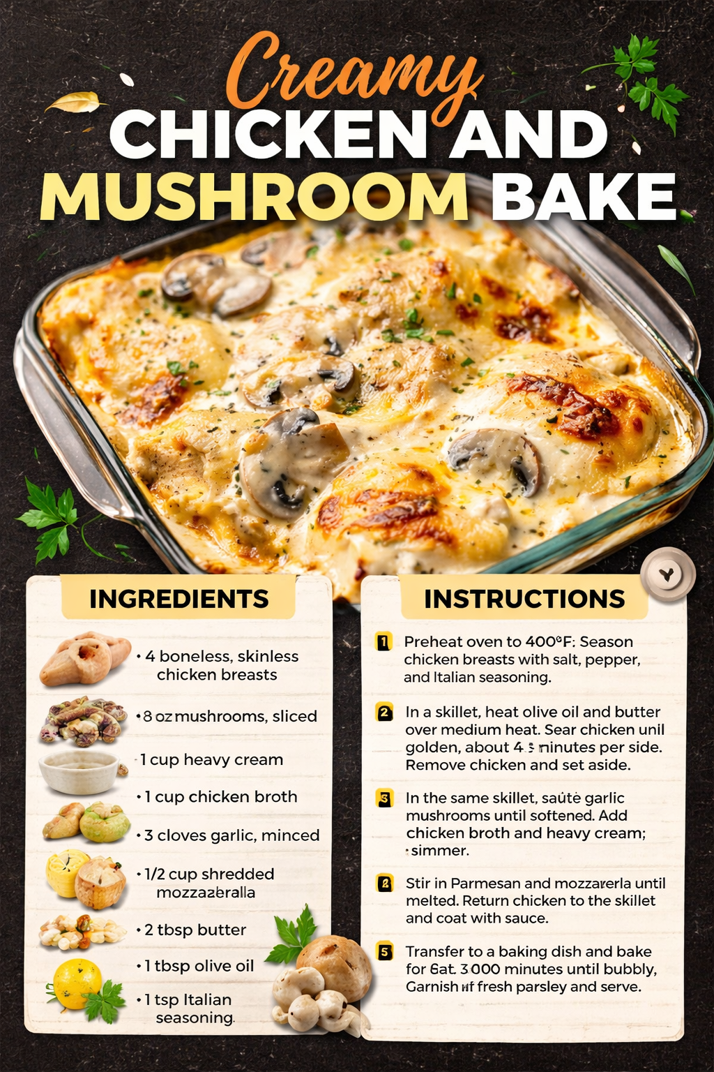 Creamy Chicken and Mushroom Bake