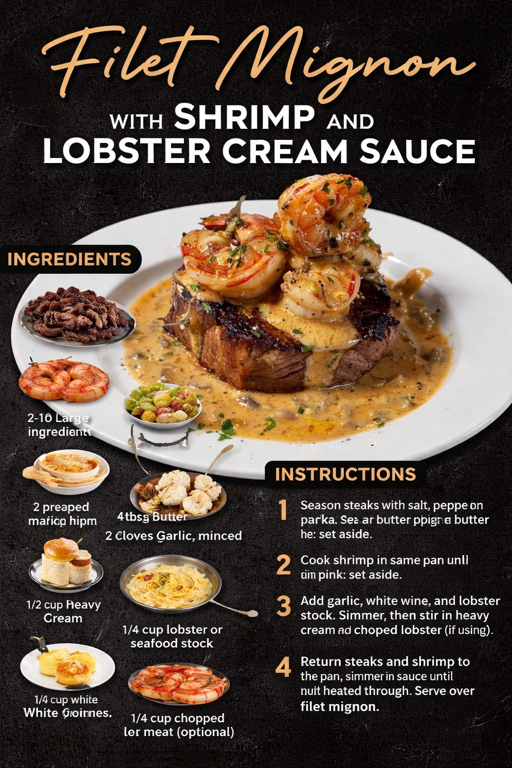 Filet Mignon with Shrimp and Lobster Cream Sauce