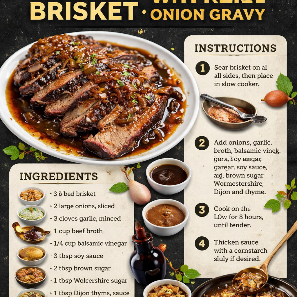SLOW COOKER BRISKET WITH BALSAMIC ONION GRAVY