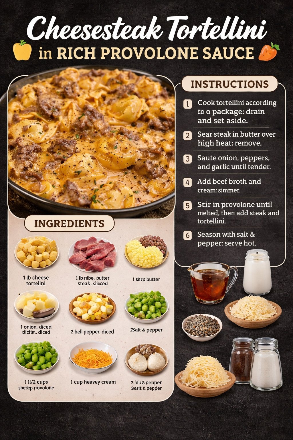Cheesesteak Tortellini in Rich Provolone Sauce