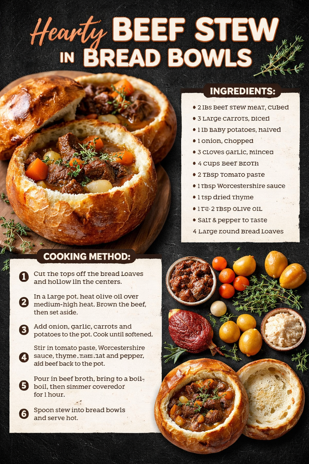 Hearty Beef Stew in Bread Bowls