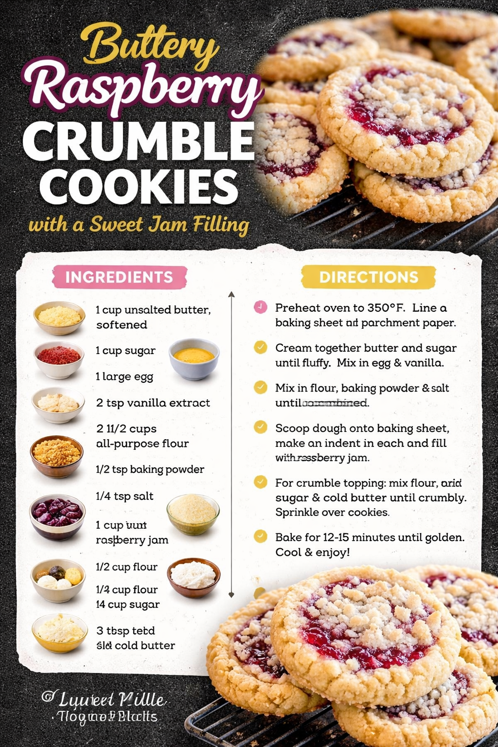 Buttery Raspberry Crumble Cookies with a Sweet Jam Filling