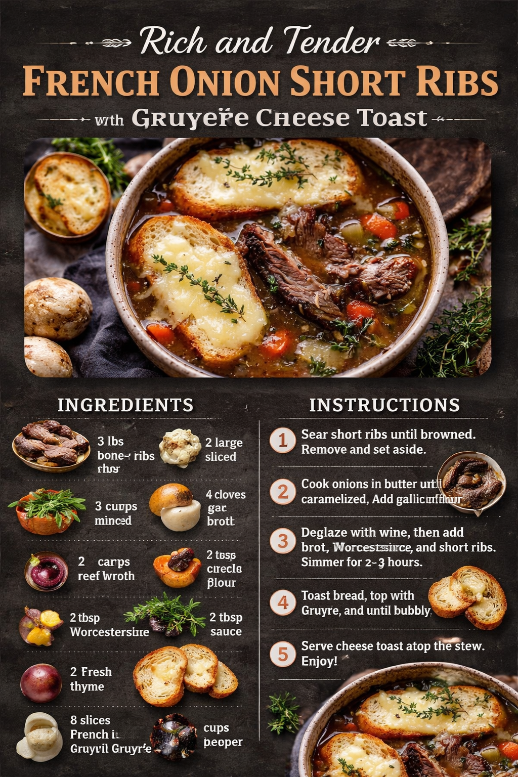 Rich and Tender French Onion Short Ribs with Gruyère Cheese Toast