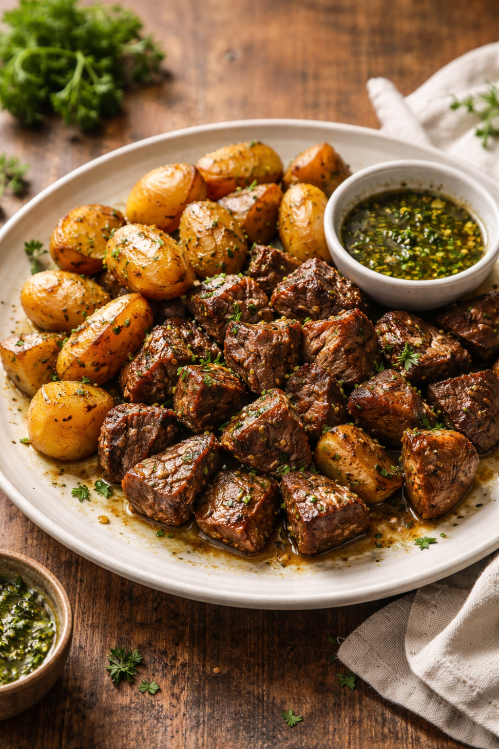 Garlic Butter Beef Bites with Potatoes