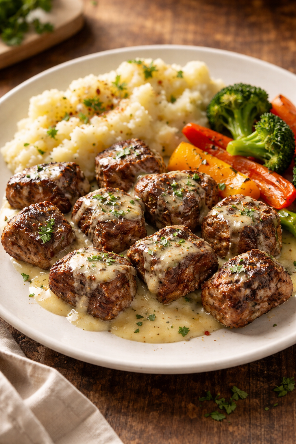 Garlic Butter Steak Bites with a Rich Parmesan Cream Sauce