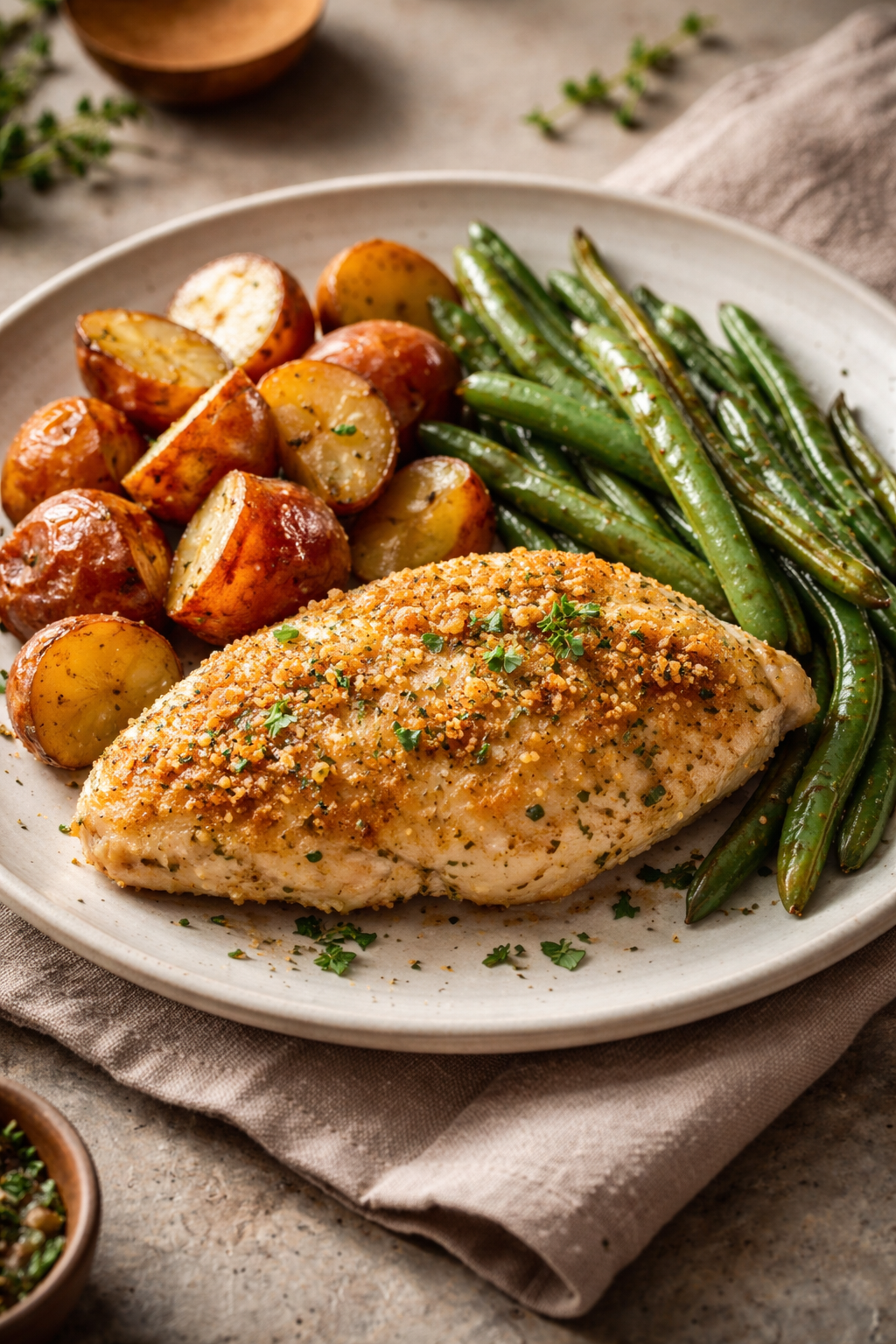 Parmesan Crusted Chicken Sheet Pan Dinner