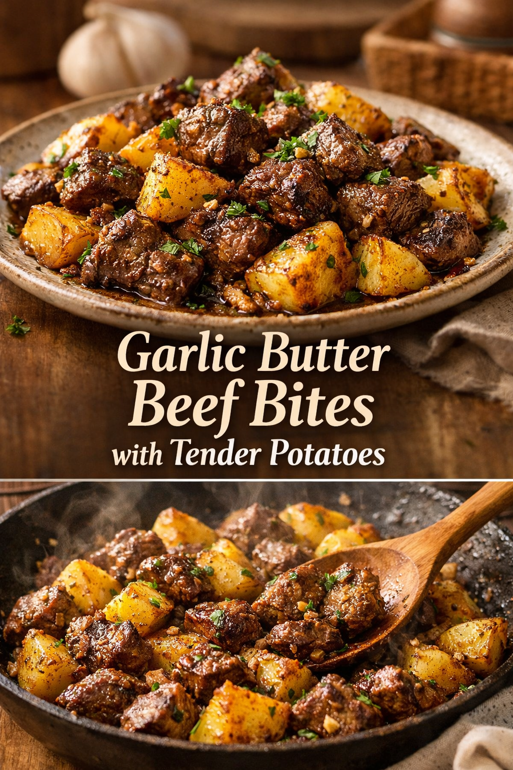 Garlic Butter Beef Bites with Potatoes