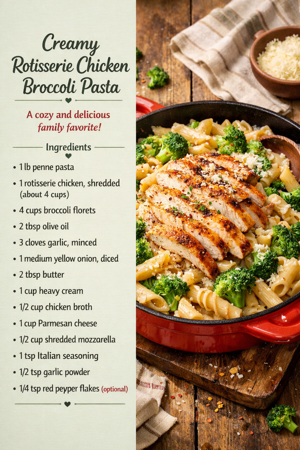 Creamy Rotisserie Chicken Broccoli Pasta