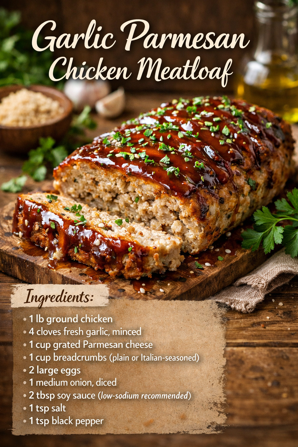 Garlic Parmesan Chicken Meatloaf