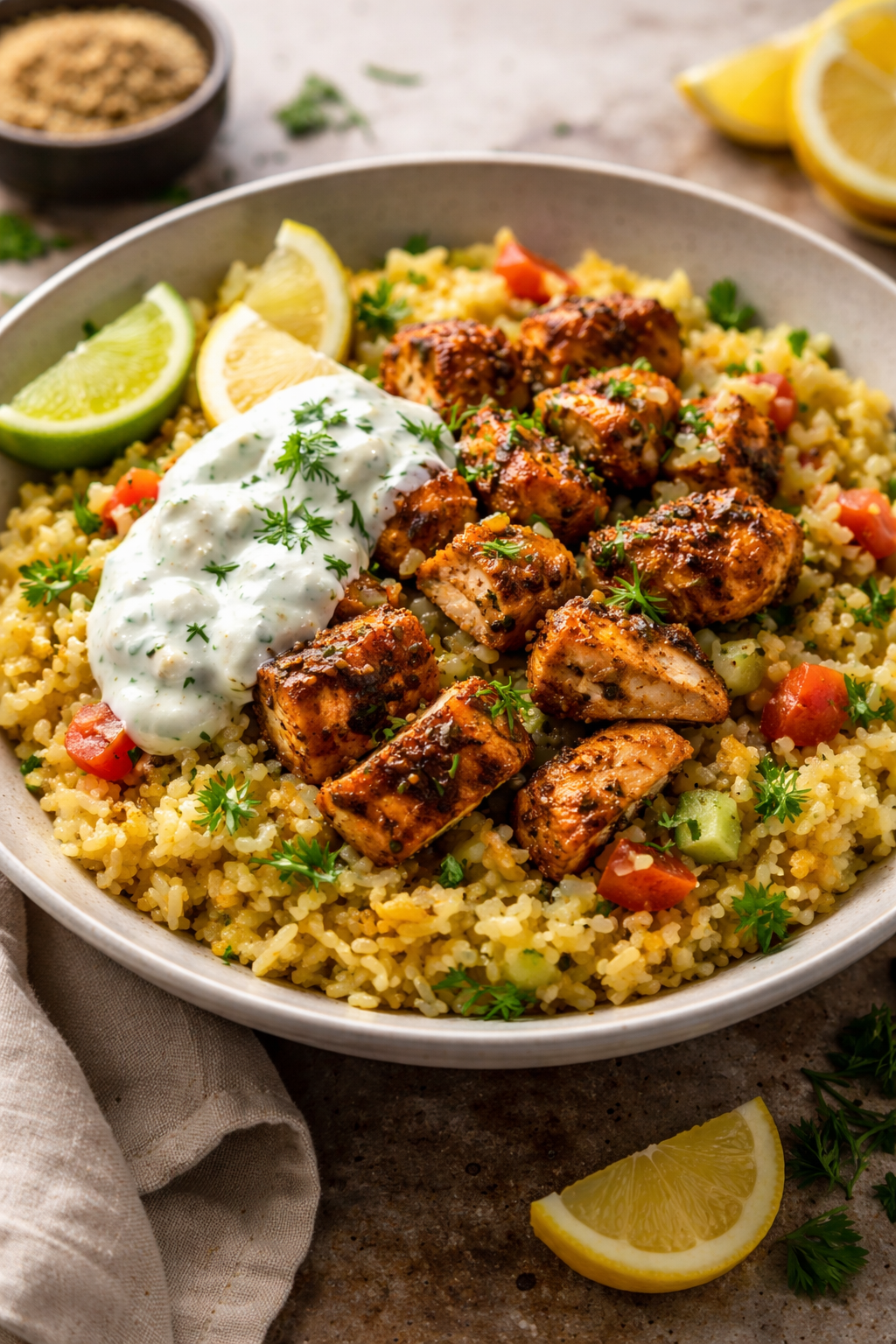 Dump and Bake Chicken Tzatziki Rice for Effortless Flavor