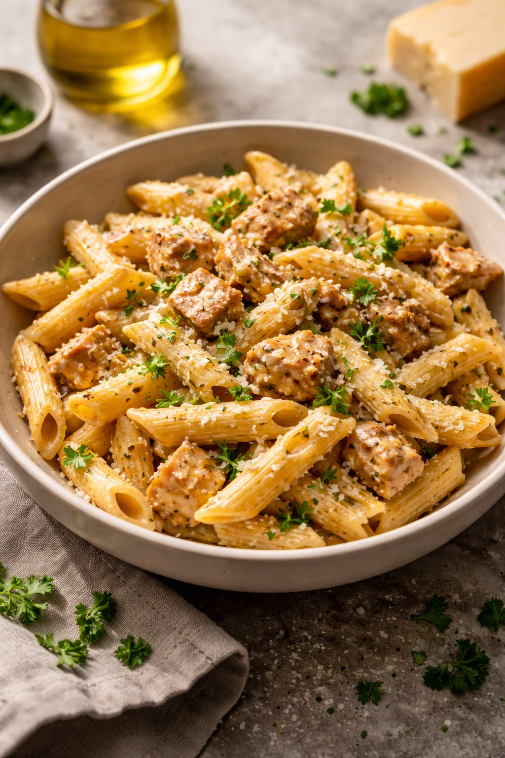 Healthy Garlic Parmesan Chicken Pasta