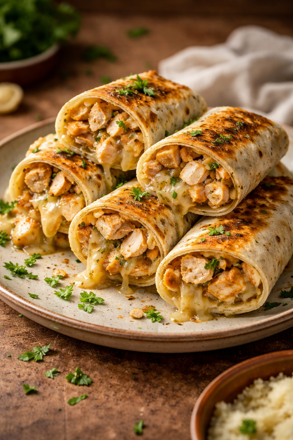 Cheesy Garlic Chicken Wraps