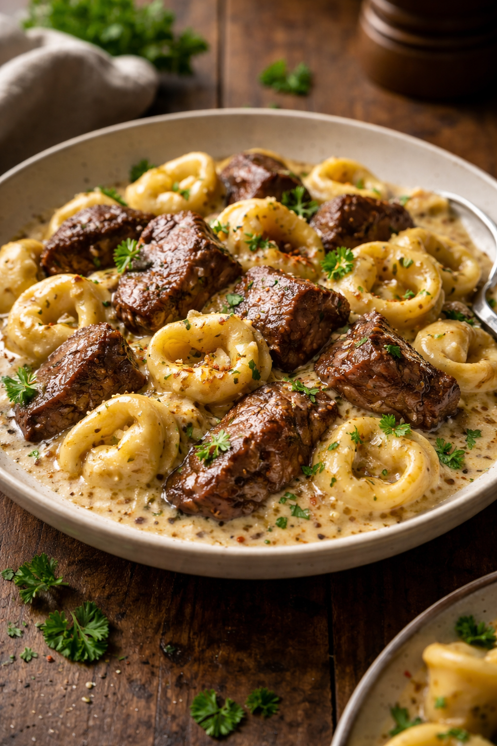 Cracked Garlic Steak Tortellini in Creamhouse Sauce Bliss