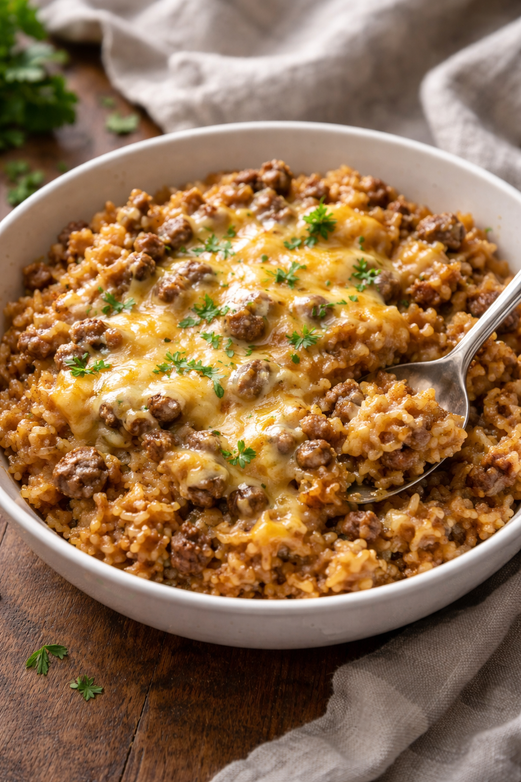 Cheesy Ground Beef and Rice Casserole
