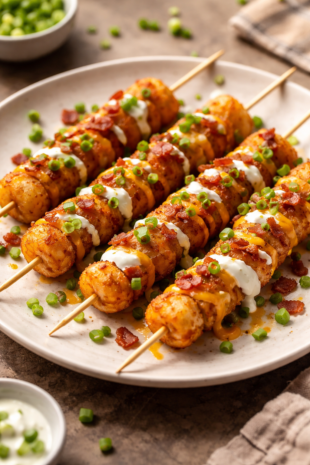 Loaded Tater Tot Skewers