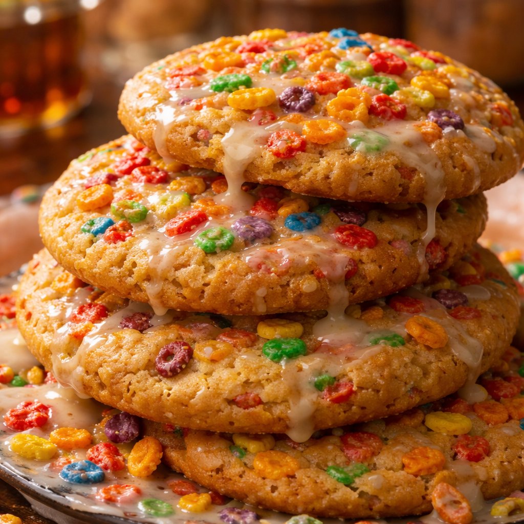 Giant Glazed Fruity Pebbles Cookies
