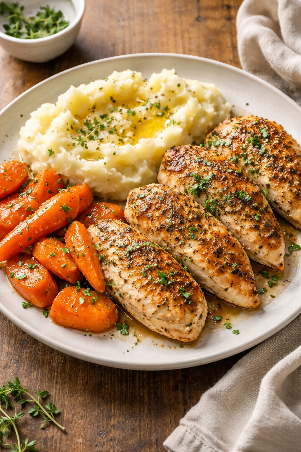 Make Garlic Herb Chicken with Mashed Potatoes and Glazed Carrots Tonight!