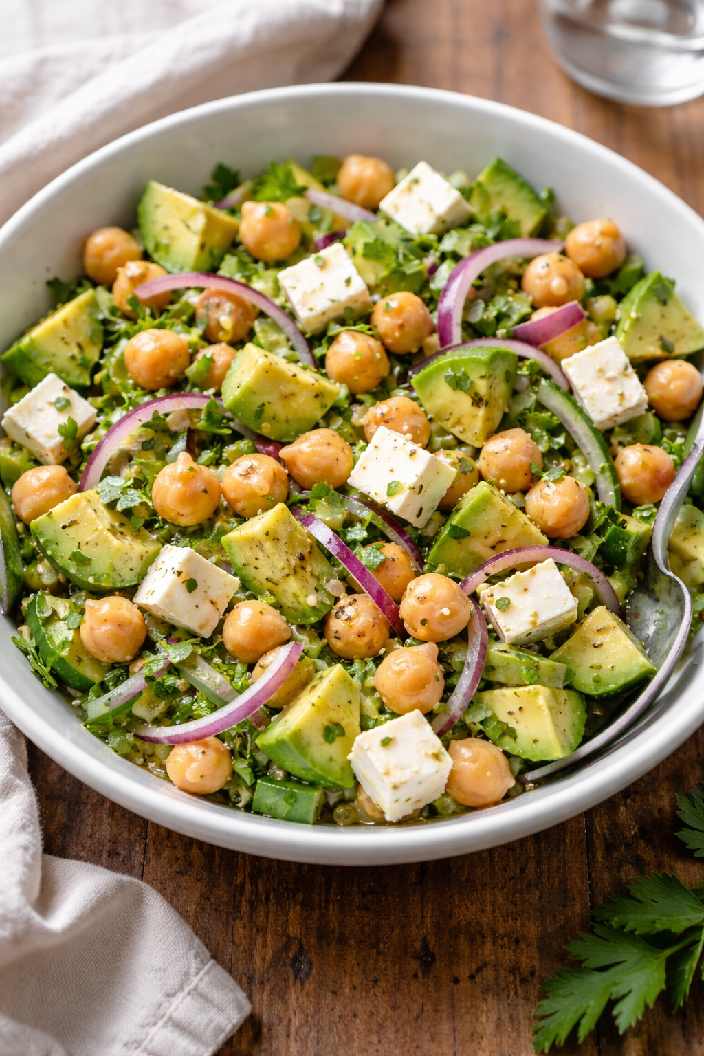 Chickpea Feta Avocado Salad