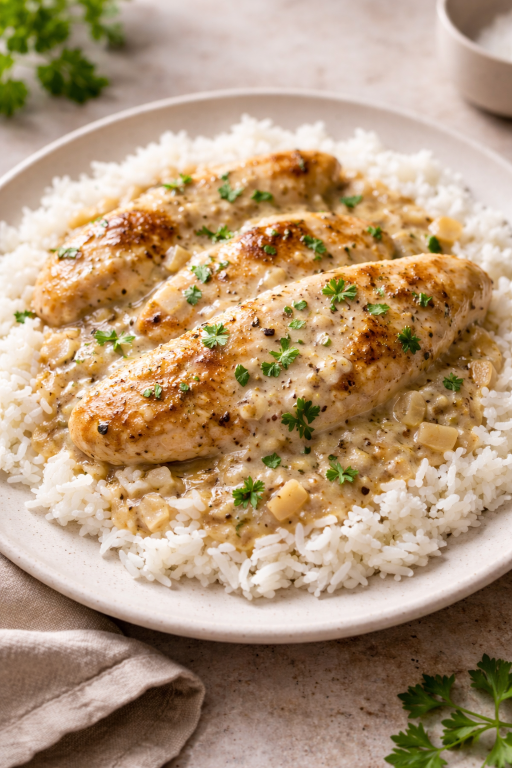 Creamy Smothered Chicken and Rice