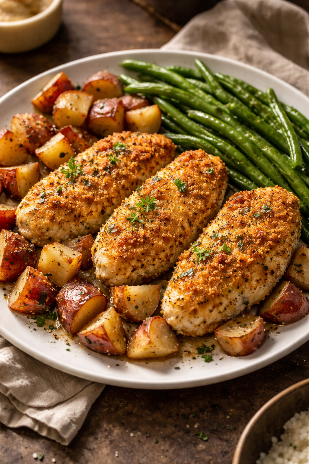 Parmesan Crusted Chicken Sheet Pan Dinner