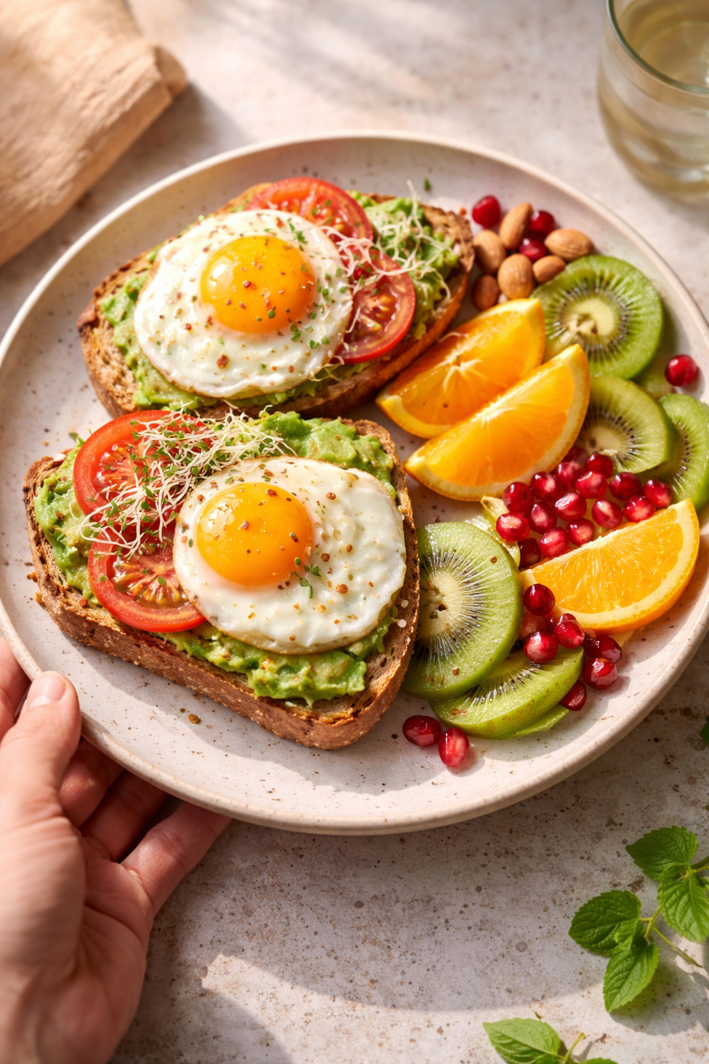 Avocado Toast with Sunny-Side Eggs and Citrus Mix