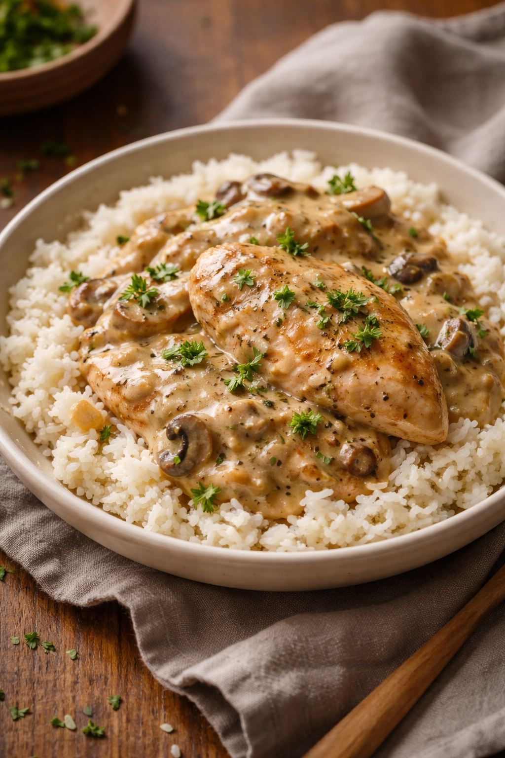 Creamy Smothered Chicken and Rice