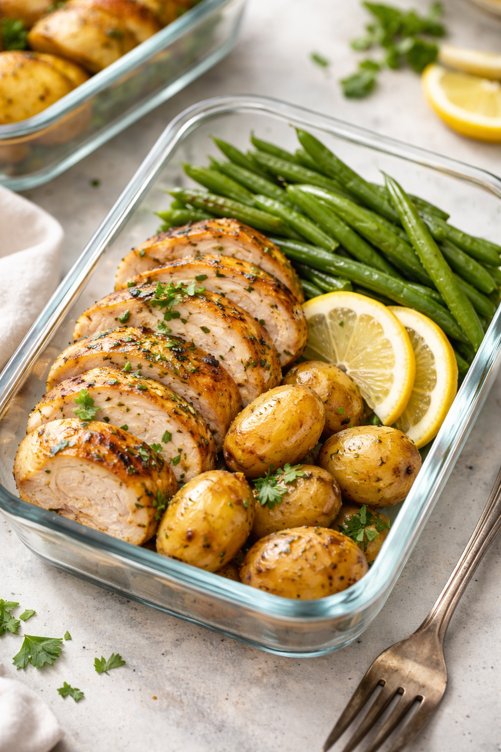 Healthy Lemon Garlic Chicken Meal Prep Bowls