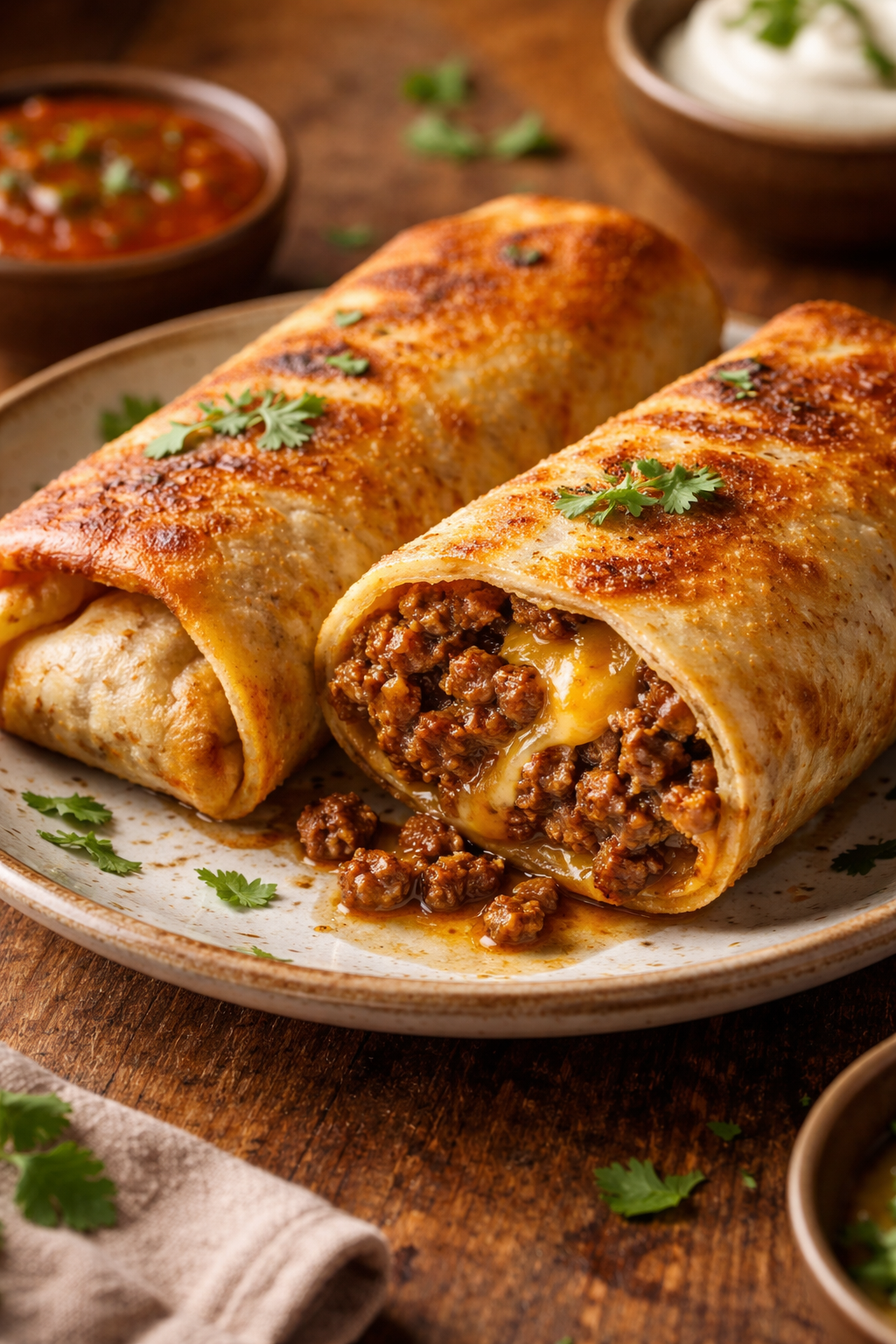 Beef and Cheese Chimichangas