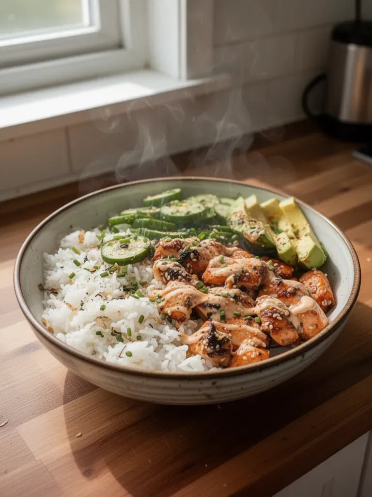 Spicy Salmon Bowls with Coconut Rice