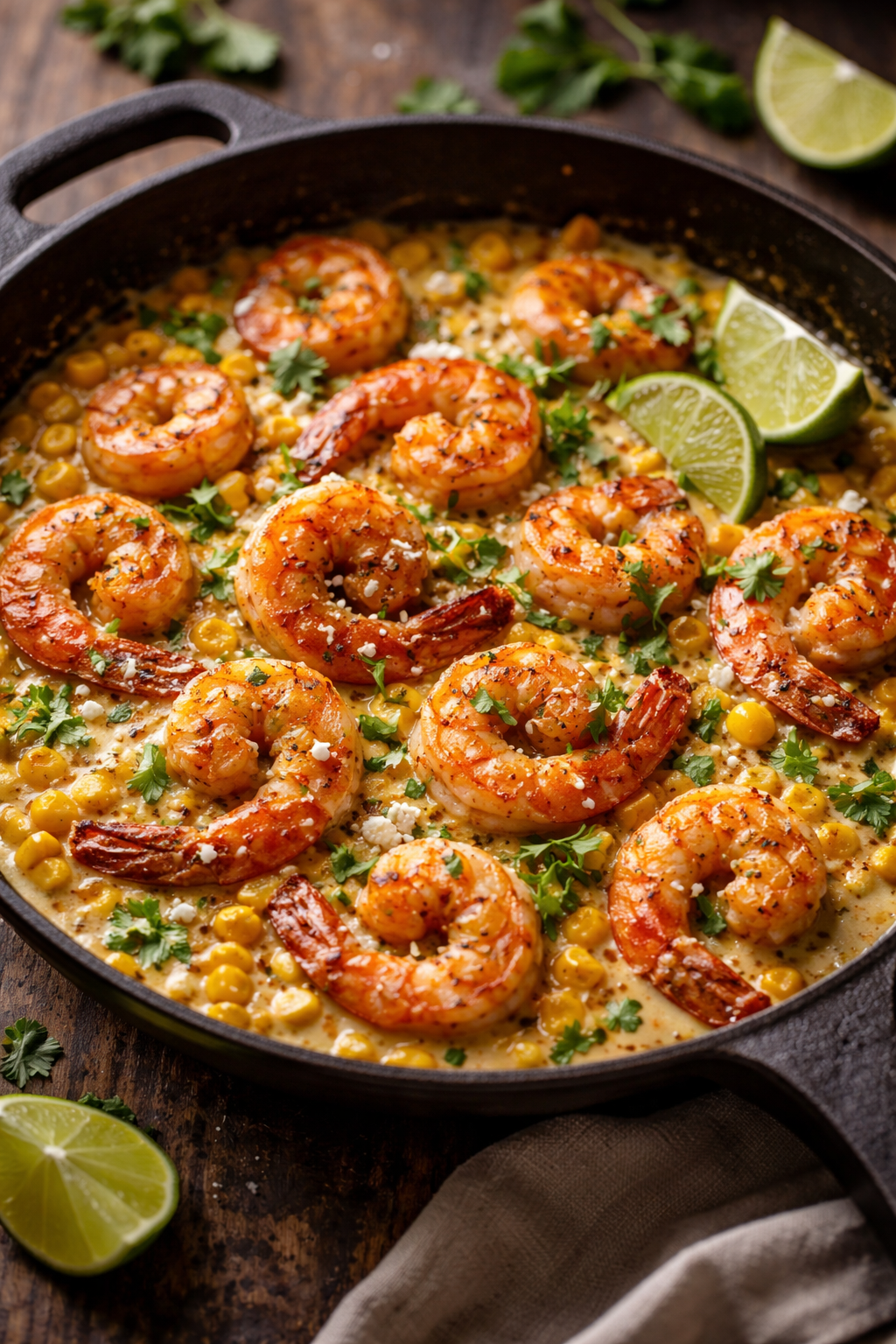 Mexican Street Corn with Shrimp and Creamy Feta Cheese Sauce
