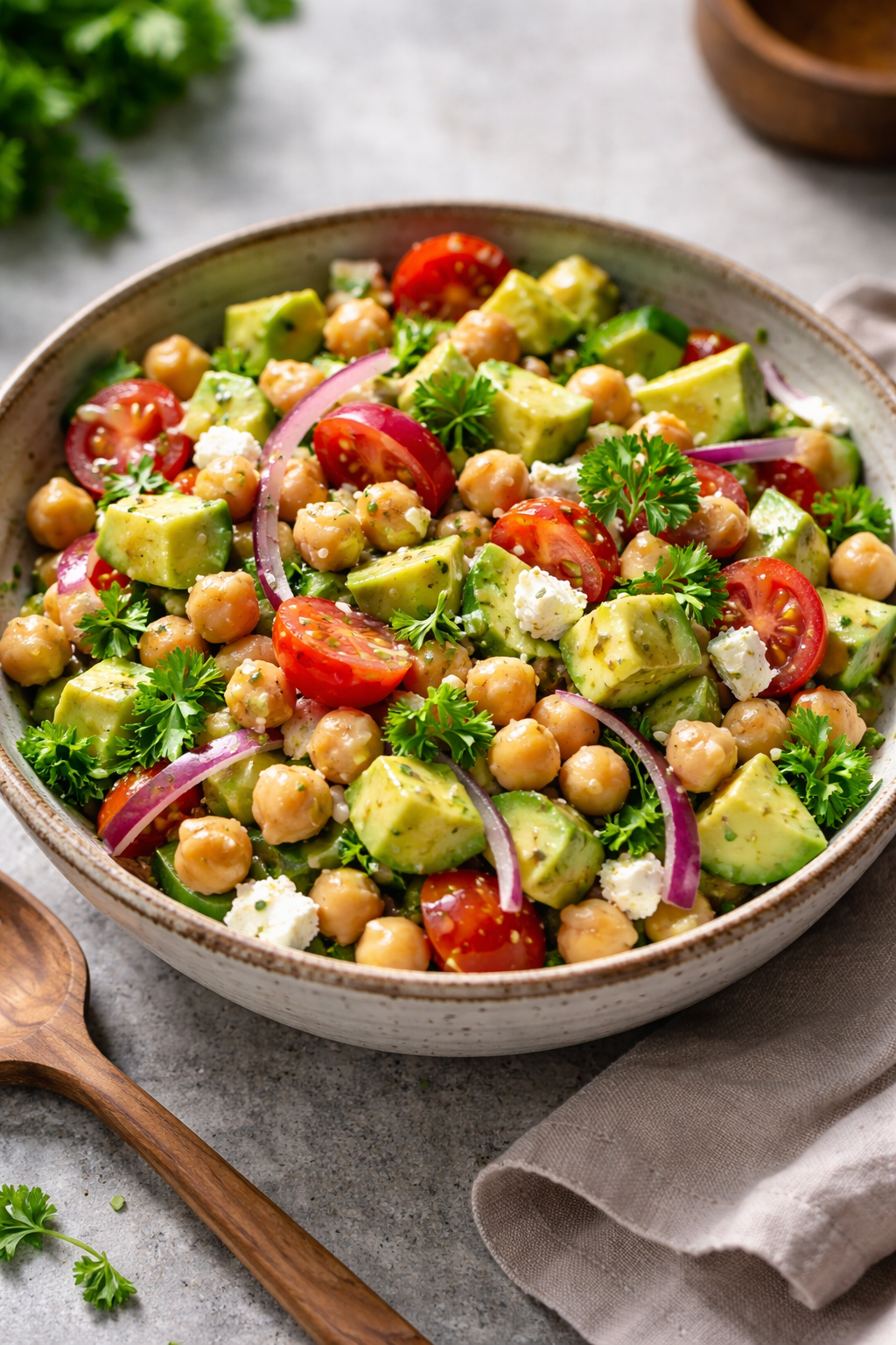Chickpea Feta Avocado Salad