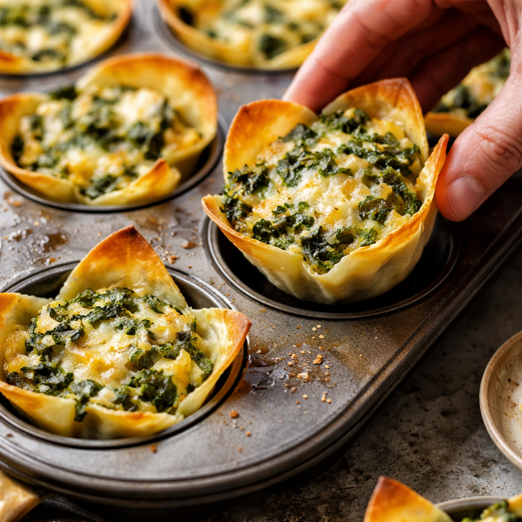 Spinach and Artichoke Wonton Cups