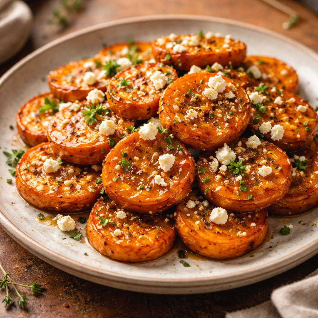 Roasted Sweet Potato Rounds with Honey & Feta Bliss
