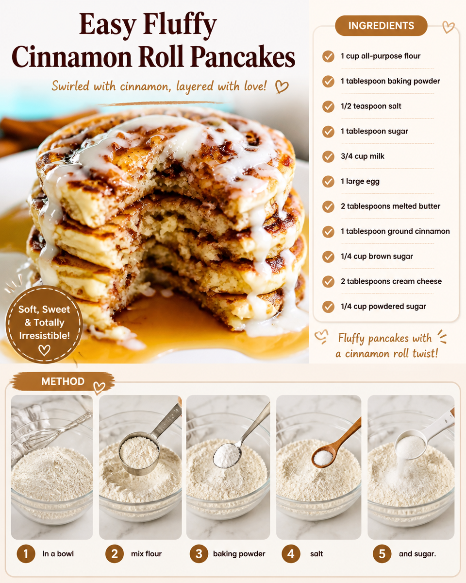 Easy Fluffy Cinnamon Roll Pancakes