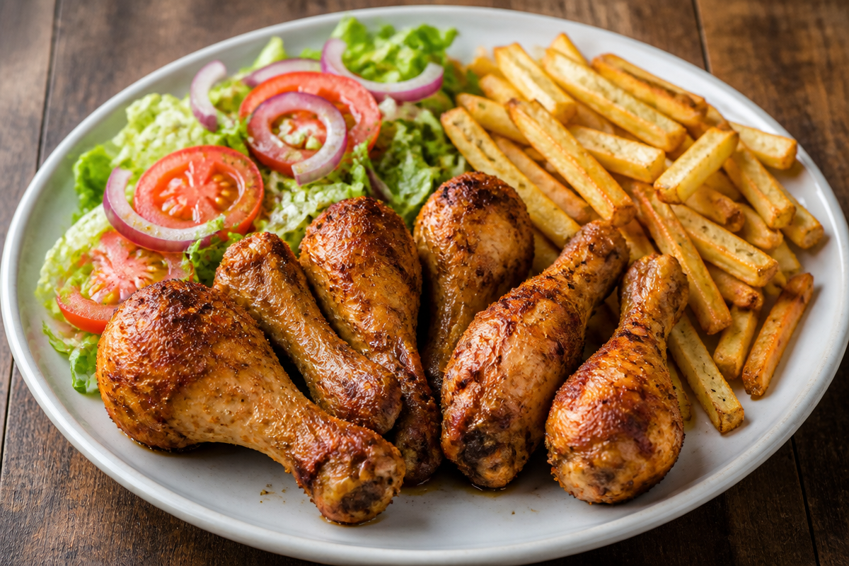 Crispy Chicken Drumsticks and Fries Plate