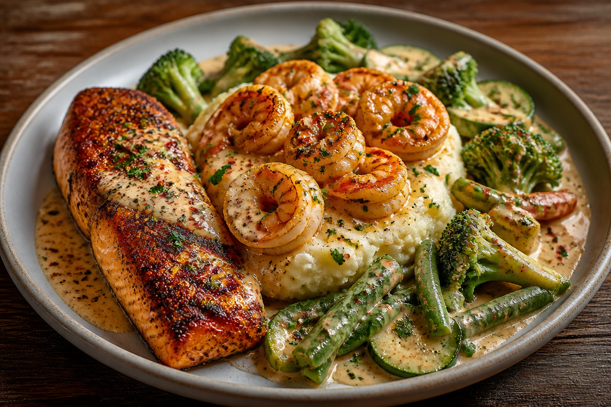 Cajun Salmon & Shrimp Skillet