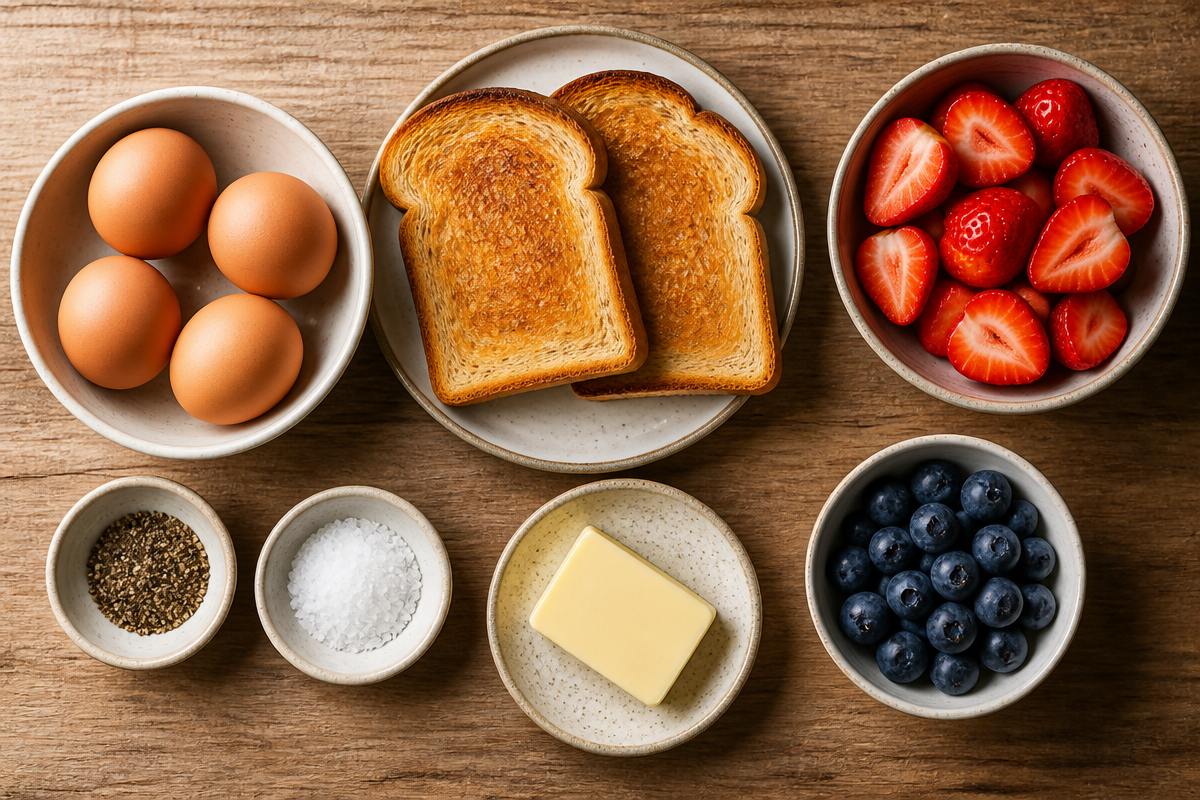 Golden Scrambled Eggs And Berry Toast Breakfast
