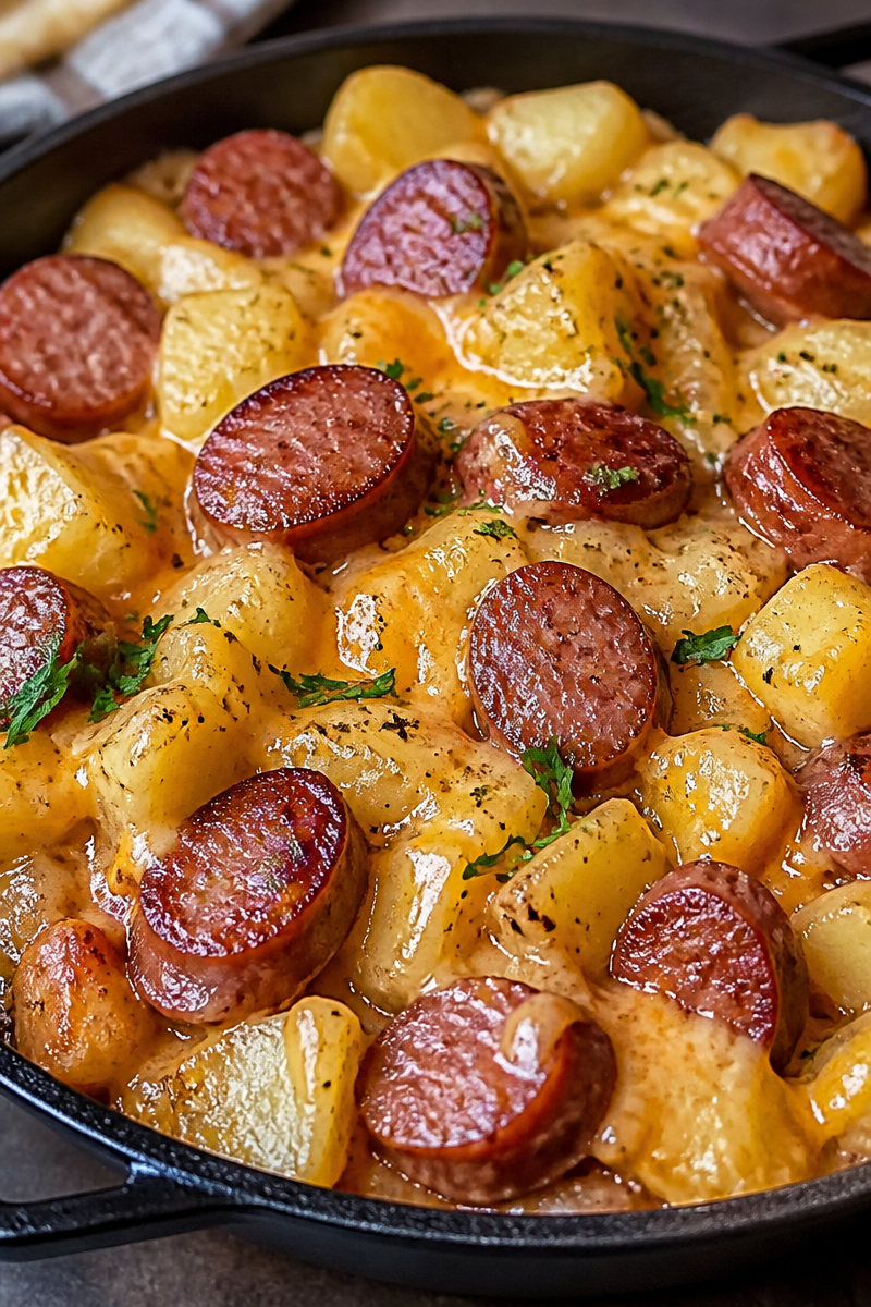 Kielbasa Sausage Cheesy Potato Casserole